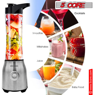 5 Core 600ml Personal Blender for Shakes and Smoothies; Powerful & Professional Smoothie Maker with Portable Bottle 300W Electric Motor BPA Free Food Processor 20 Oz 4 Stainless Steel Blade 5C 521