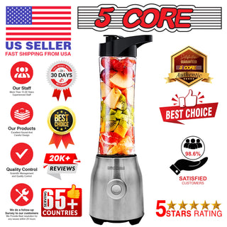 5 Core 600ml Personal Blender for Shakes and Smoothies; Powerful & Professional Smoothie Maker with Portable Bottle 300W Electric Motor BPA Free Food Processor 20 Oz 4 Stainless Steel Blade 5C 521