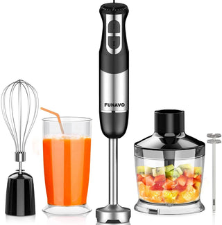 FUNAVO hand blender,800W 5-in-1 Immersion Hand Blender,12-Speed Multi-function Stick Blender with 500ml Chopping Bowl, Whisk, 600ml Mixing Beaker, Milk Frother Attachments, BPA-Free