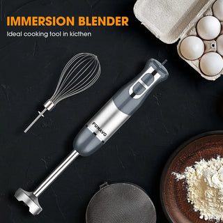 Immersion Hand Blender, FUNAVO 5-in-1 Multi-Function 12 Speed 800W Stainless Steel Handheld Stick Blender with Turbo Mode, 600ml Beaker, 500ml Chopping Bowl, Whisk, Frother Attachments, BPA-Free