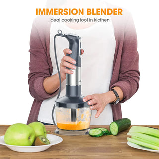 Immersion Hand Blender, FUNAVO 5-in-1 Multi-Function 12 Speed 800W Stainless Steel Handheld Stick Blender with Turbo Mode, 600ml Beaker, 500ml Chopping Bowl, Whisk, Frother Attachments, BPA-Free